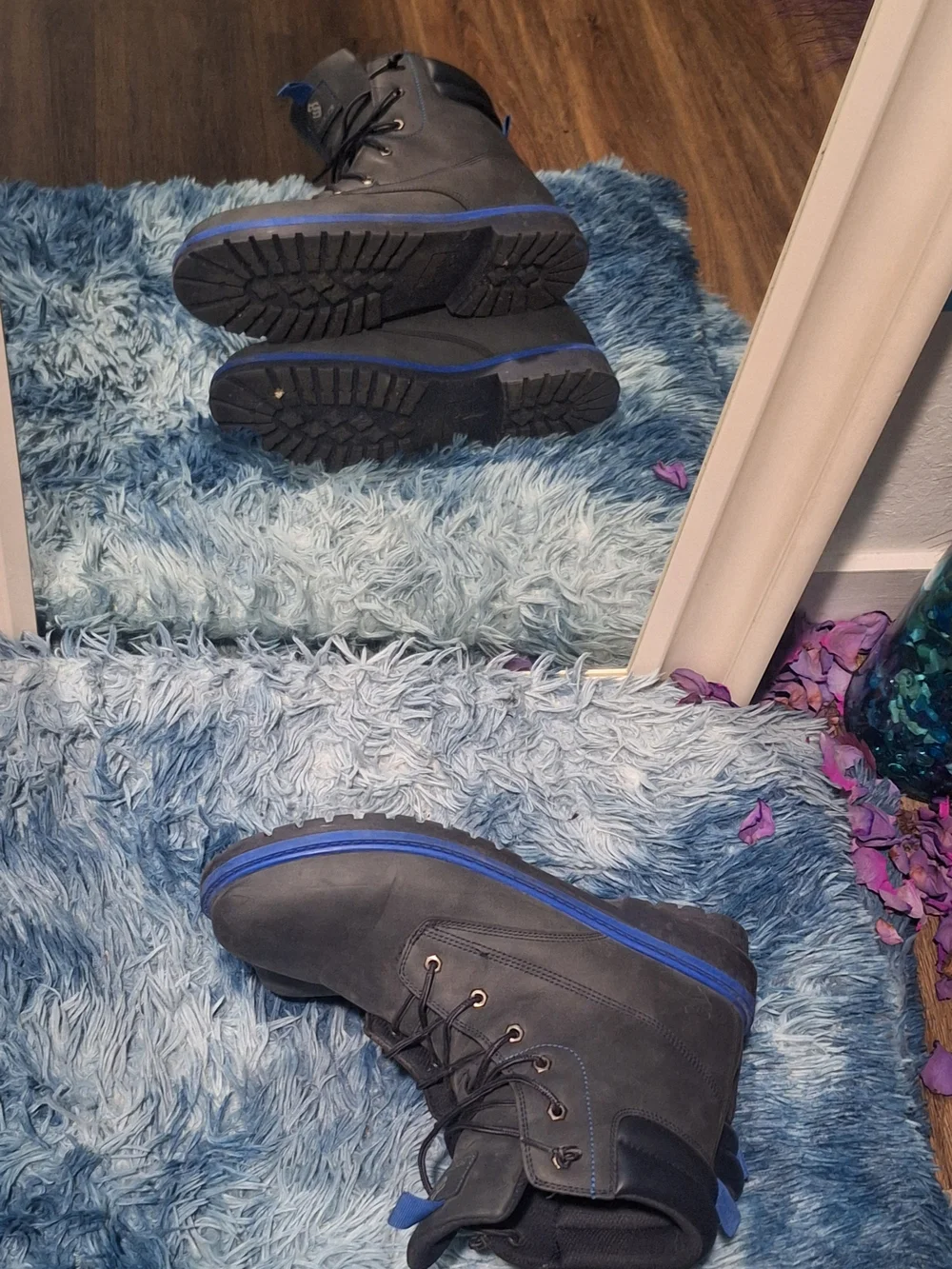 Men's Gray High-Top Lace-Up Boots with Blue Accents